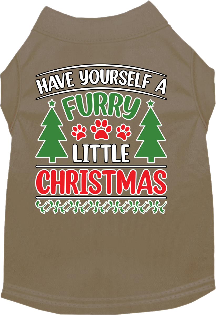 Furry Little Christmas Screen Print Dog Shirt Tan Size XS